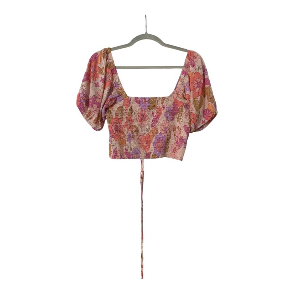 American Eagle Smocked Crop Top Pink Floral Size Medium - Picture 7 of 7